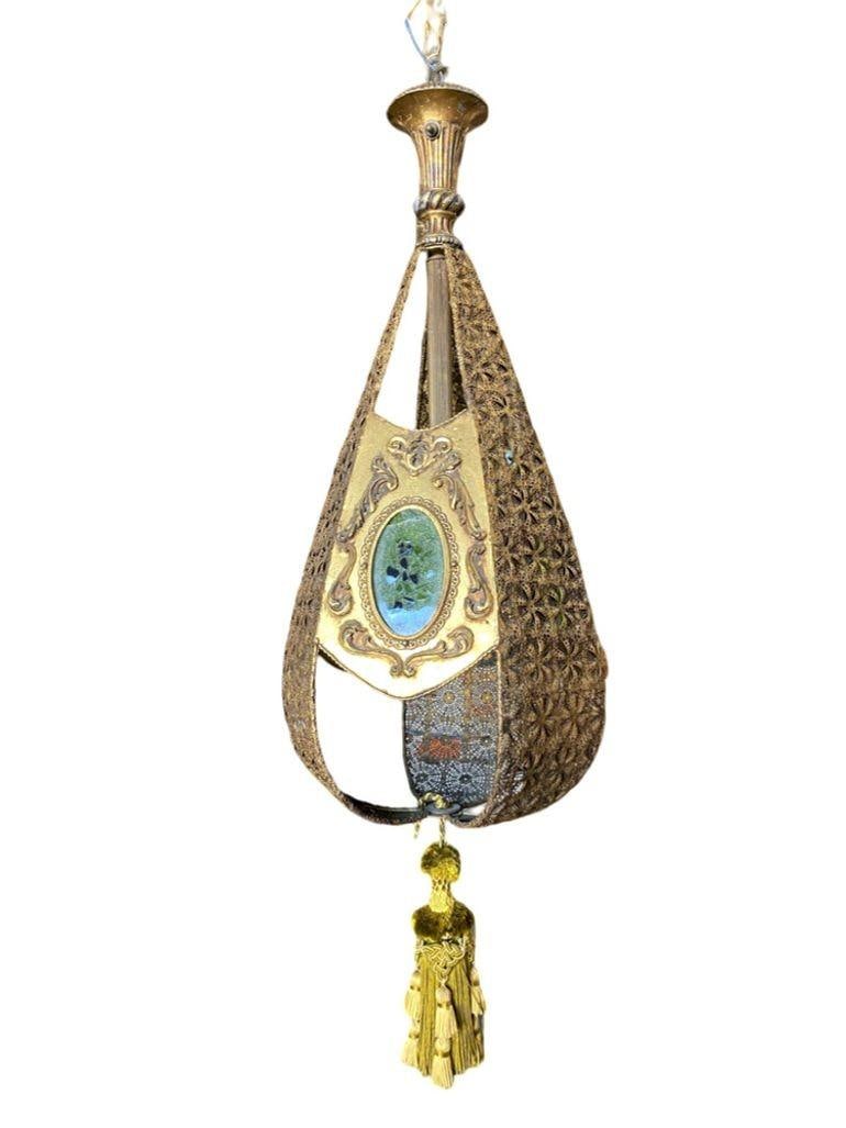 Hollywood Regency Jewel Prisms Filigree Pendant Light, Circa 1950 - 8