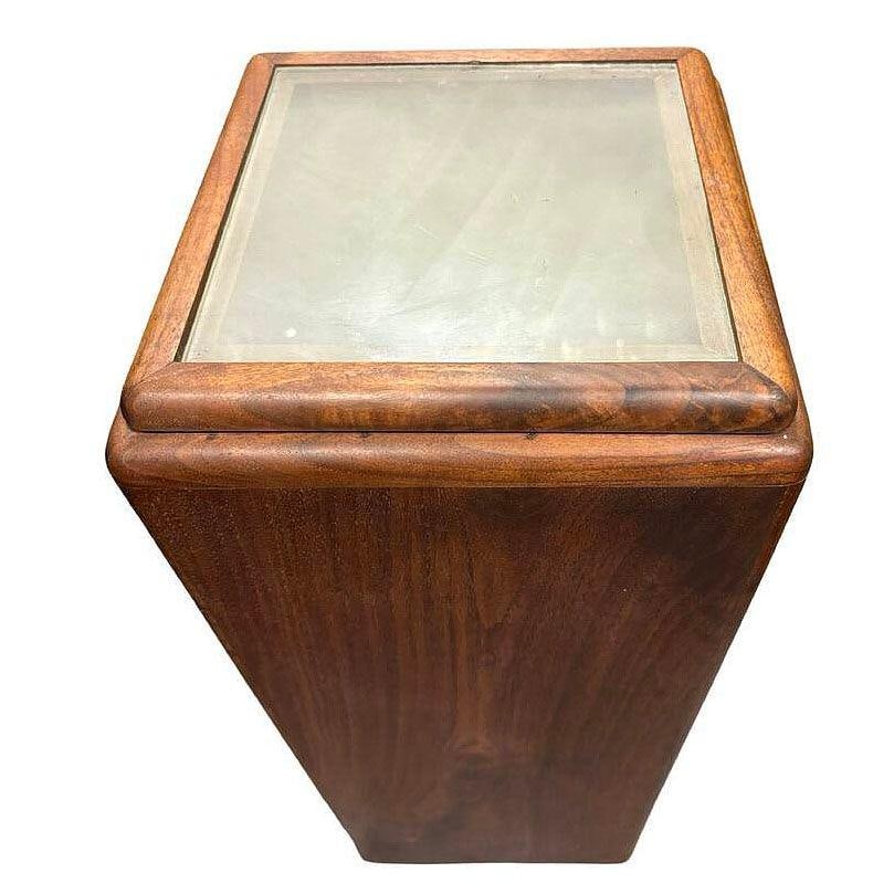 31" Art Deco Black Walnut Sculpted Waterfall Lighted Pedestal Display - 11