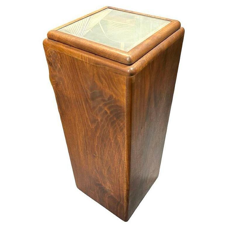 31" Art Deco Black Walnut Sculpted Waterfall Lighted Pedestal Display - 16