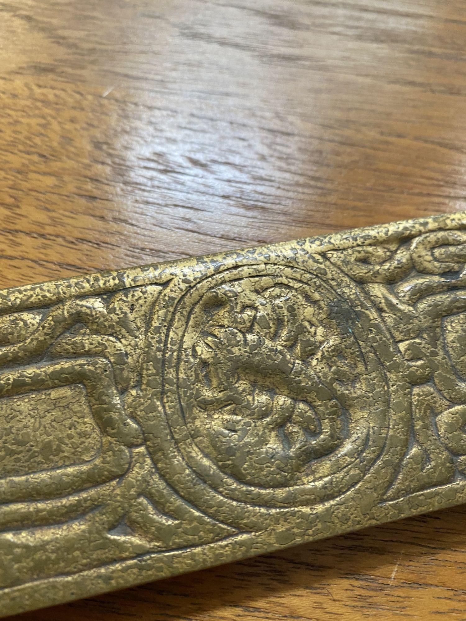 Tiffany Studios Gold Dore Bronze Acid Etched Zodiac 19" Blotter Ends, Pair #994 - 11