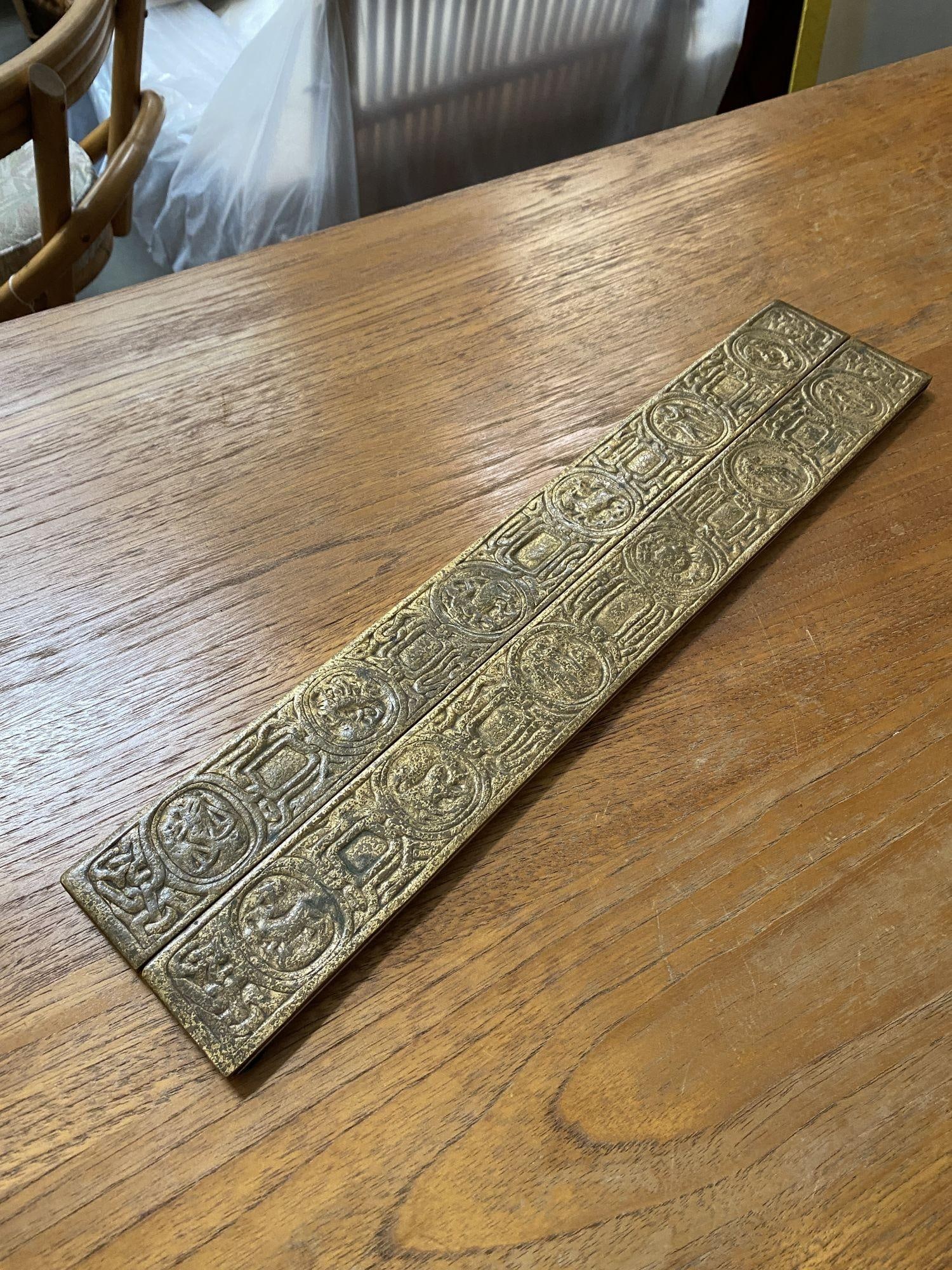 Tiffany Studios Gold Dore Bronze Acid Etched Zodiac 19" Blotter Ends, Pair #994 - 16
