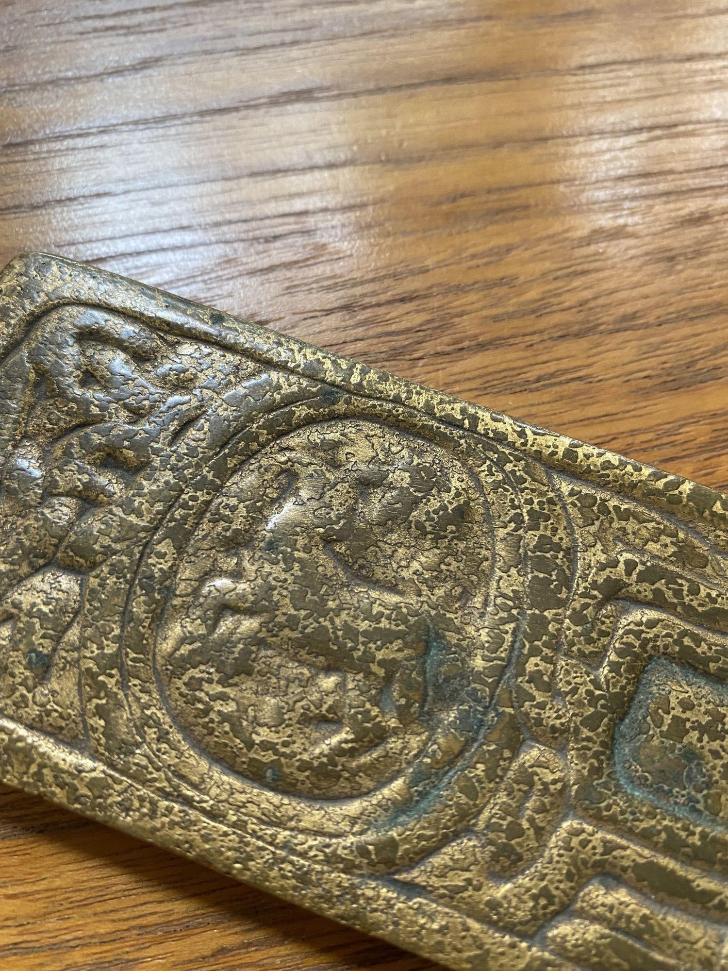 Tiffany Studios Gold Dore Bronze Acid Etched Zodiac 19" Blotter Ends, Pair #994 - 2