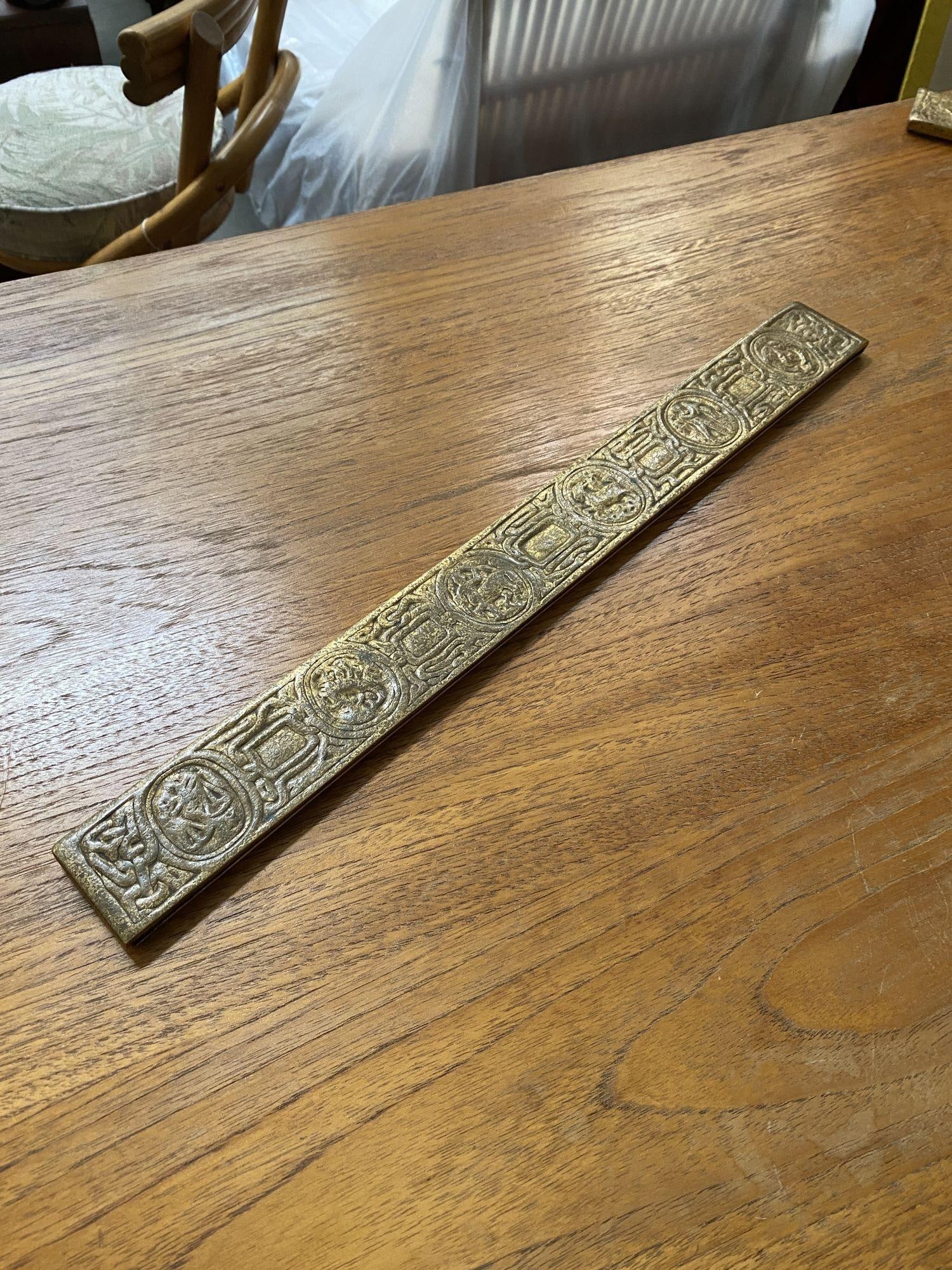 Tiffany Studios Gold Dore Bronze Acid Etched Zodiac 19" Blotter Ends, Pair #994 - 3