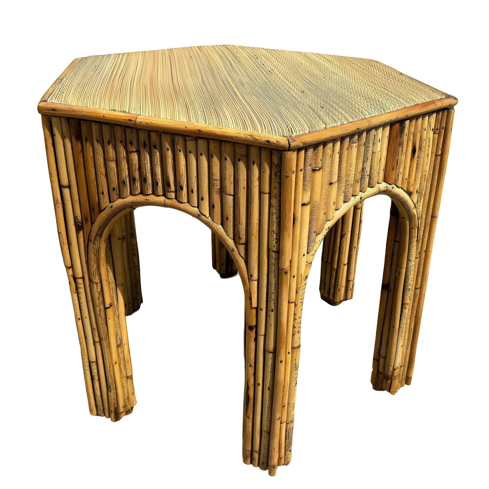 Restored Victorian Reed Stick Rattan Hexagon Arched Side Table - 4