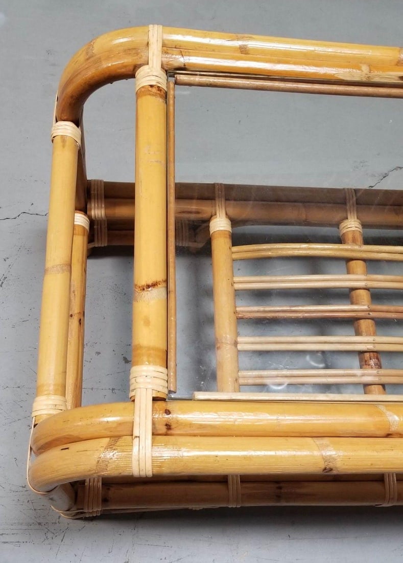 Restored 2-Tiered Rattan Coffee Table w/ Glass Top - 10