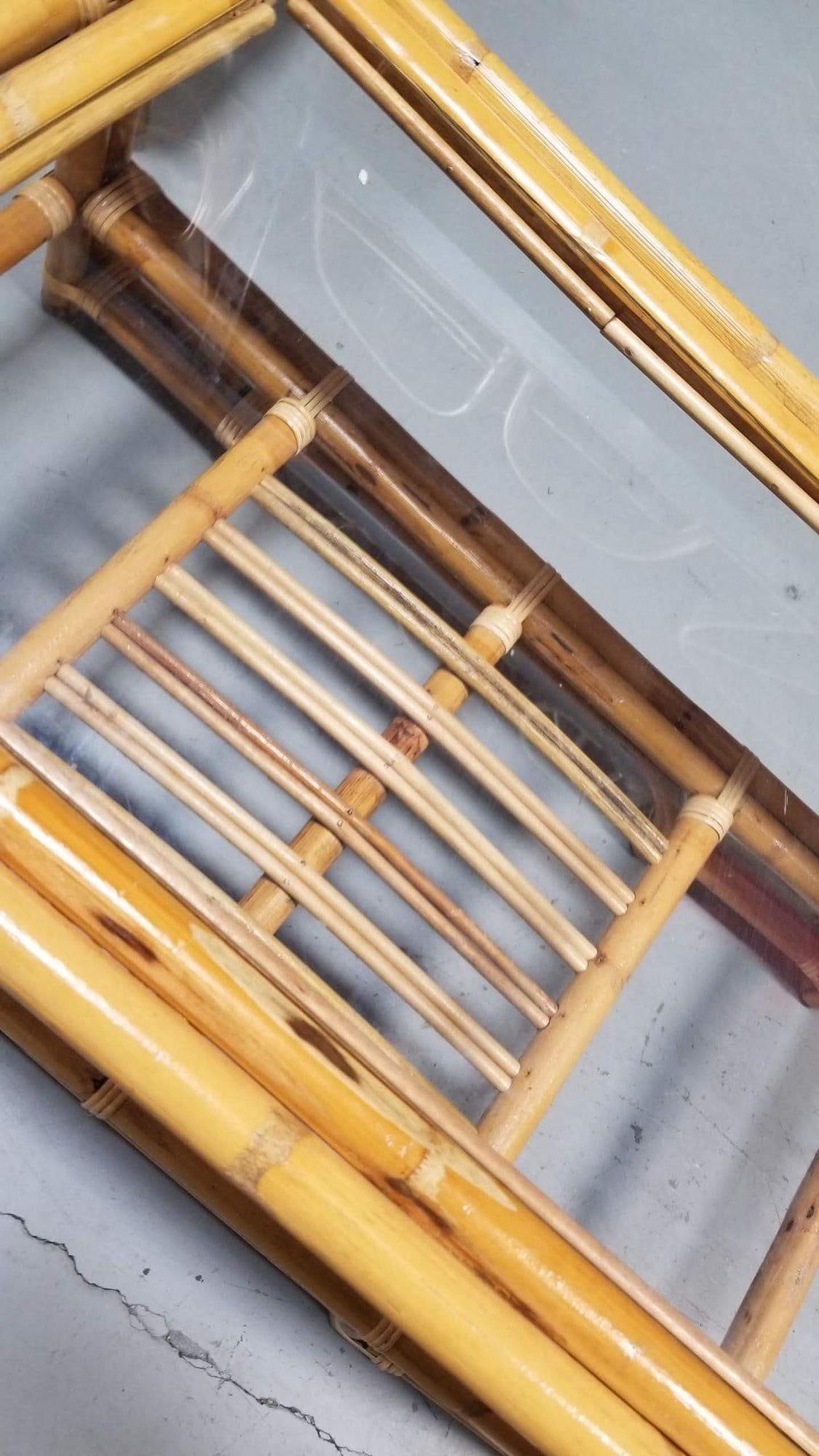 Restored 2-Tiered Rattan Coffee Table w/ Glass Top - 18