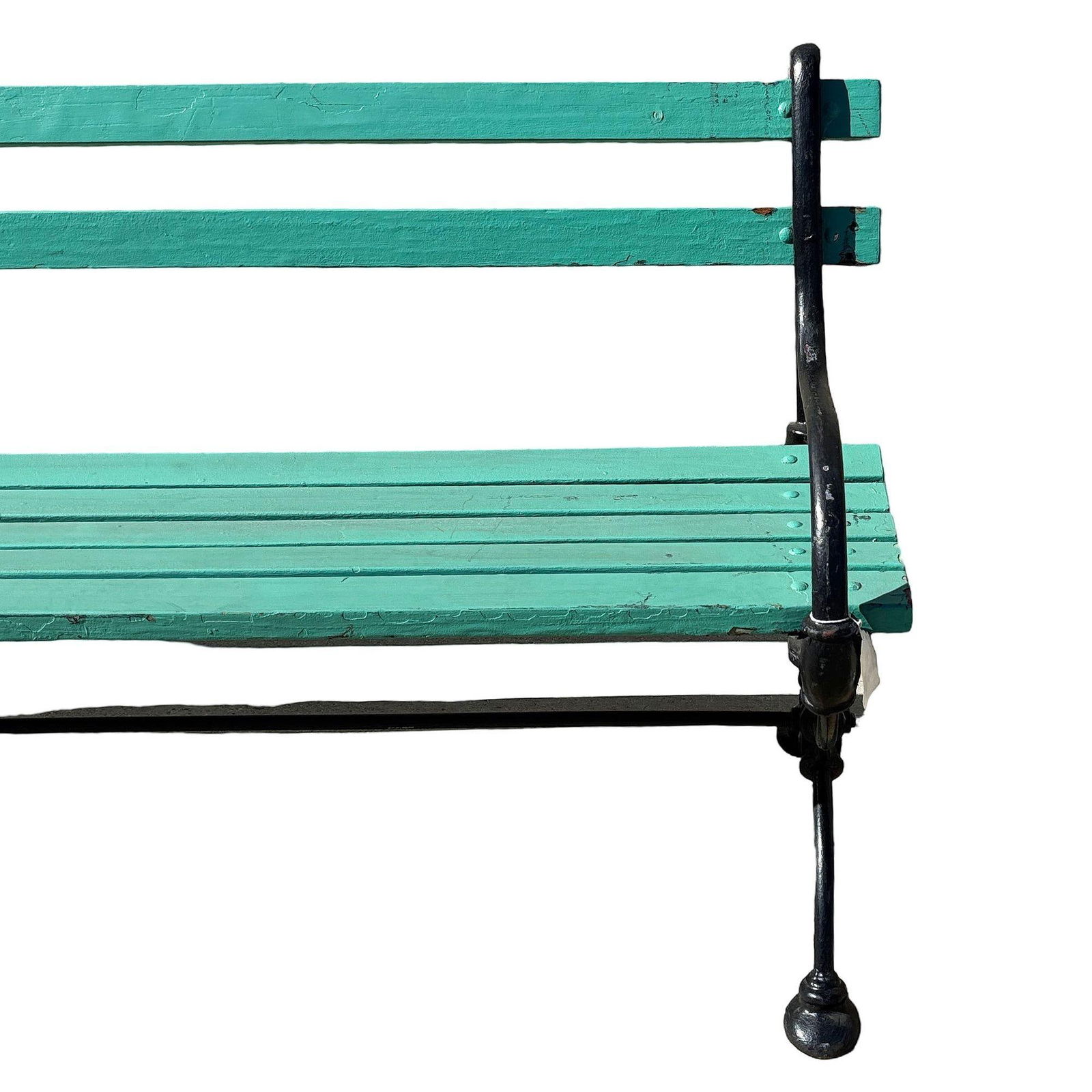 Edwardian Cast Iron & Green Painted Wooden Loop Park Bench with X Legs, Pair - 15