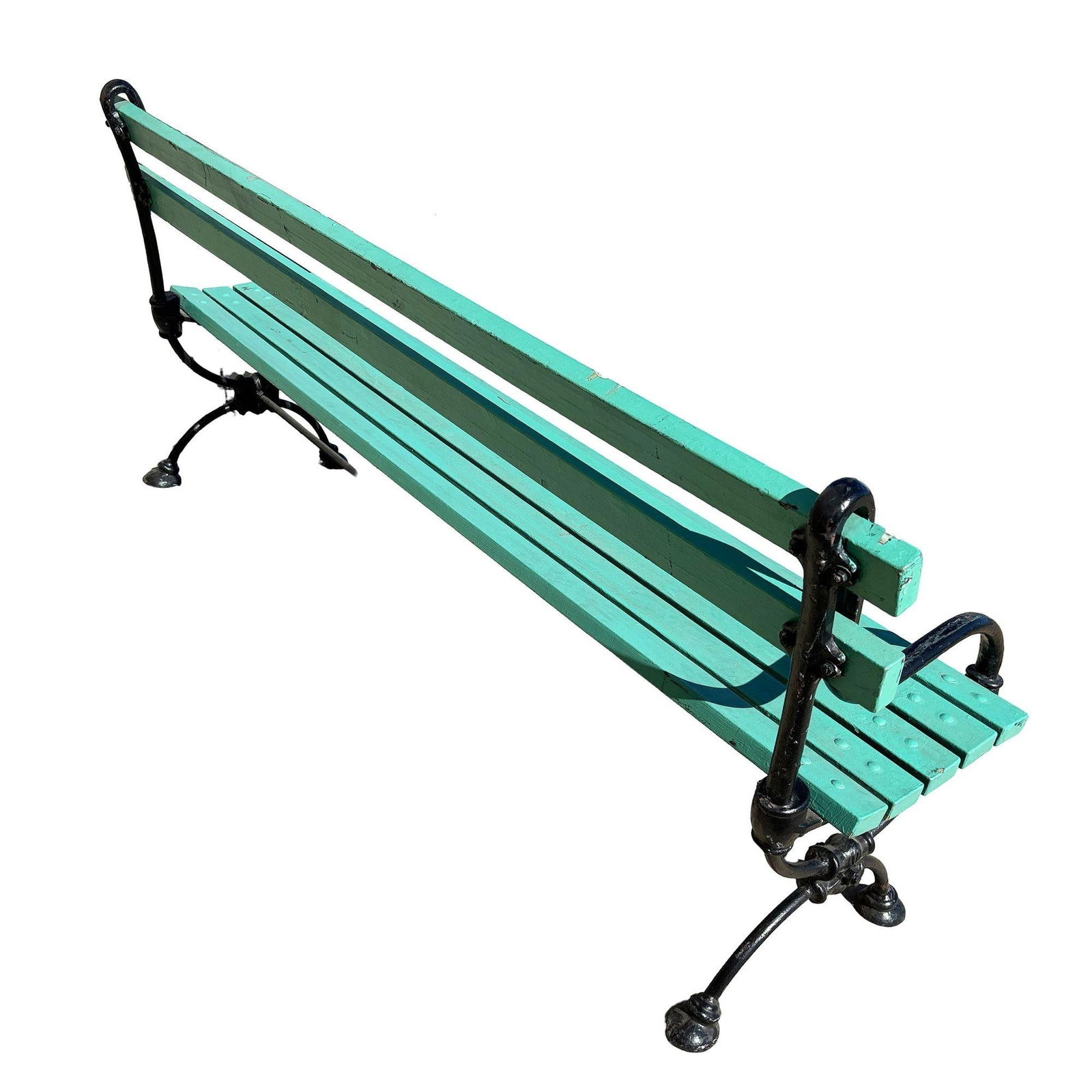 Edwardian Cast Iron & Green Painted Wooden Loop Park Bench with X Legs, Pair - 3