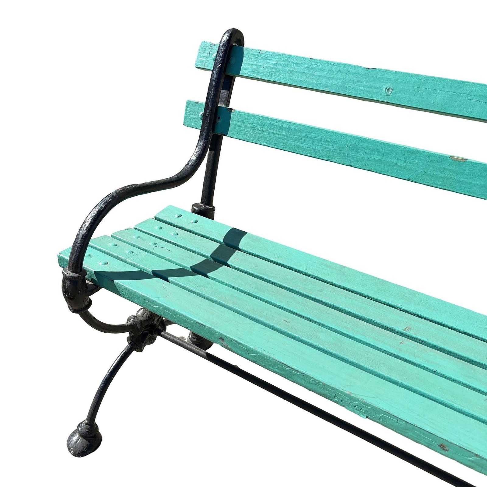Edwardian Cast Iron & Green Painted Wooden Loop Park Bench with X Legs, Pair - 5