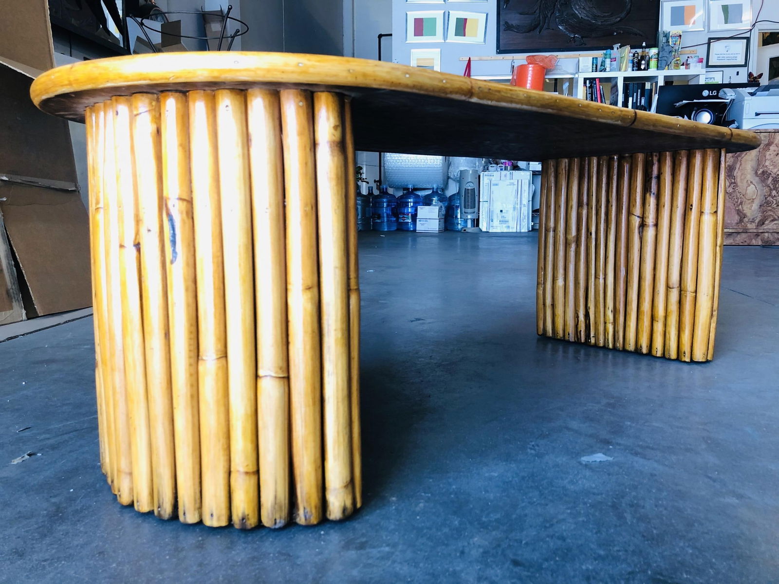 Restored Vertically Stacked Rattan Coffee Table with Mahogany Top - 19