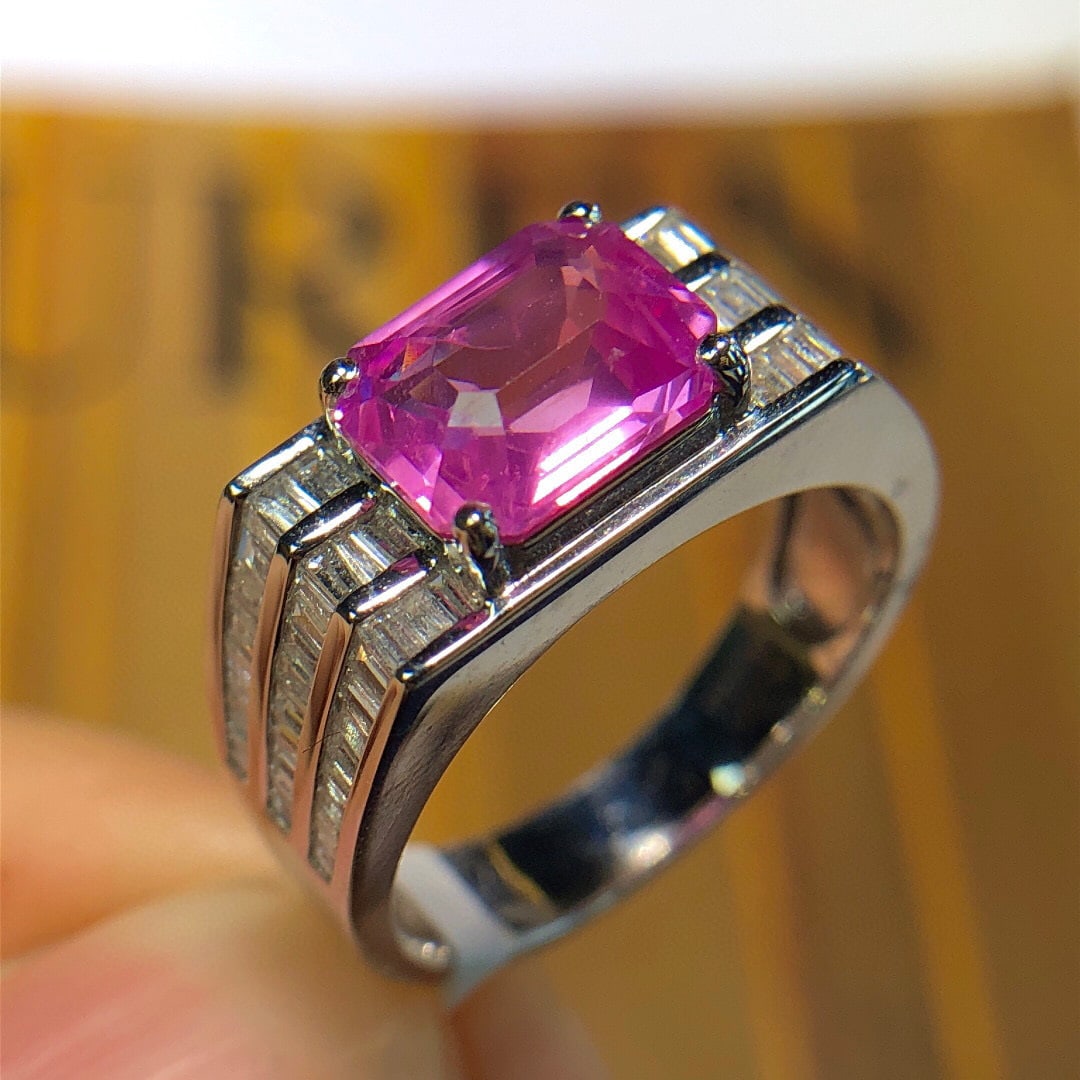 CGL CERTIFIED 14K GOLD 3.05 CTW SRI LANKA NATURAL PADPARADSCHA SAPPHIRE & DIAMOND RING - 4