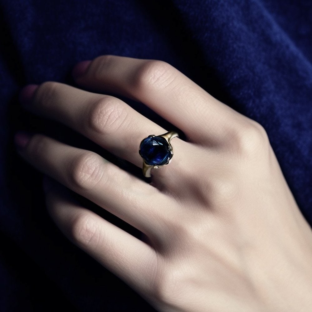 Eighteen Karat Yellow Gold Three Carats Sapphire Ring with Diamonds - 12