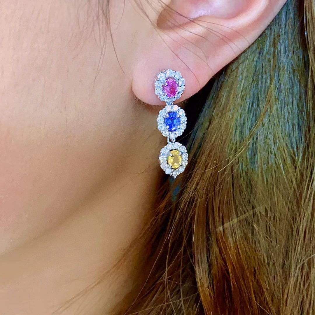 14K GOLD 2.7 CTW NATURAL SAPPHIRE & DIAMOND EARRINGS - 2