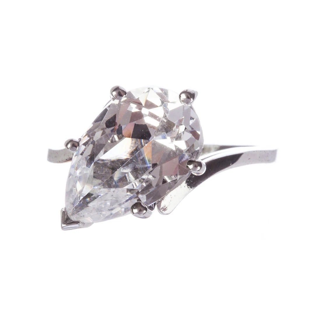 Art Deco Sterling Silver Pear Shaped Rock Crystal Quartz Cocktail Ring - 3