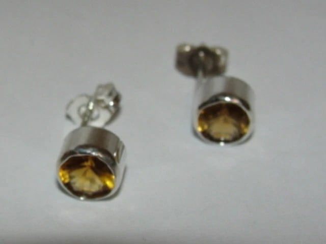 Sterling Silver Faceted Citrine Bezel Set Earrings Birthstone November - 3