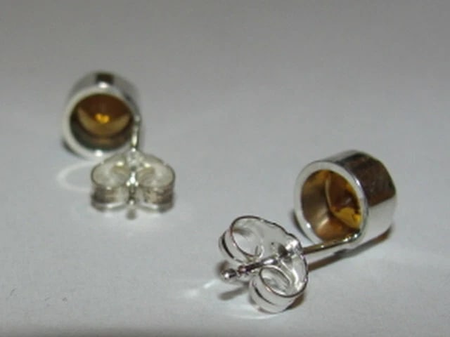 Sterling Silver Faceted Citrine Bezel Set Earrings Birthstone November - 5