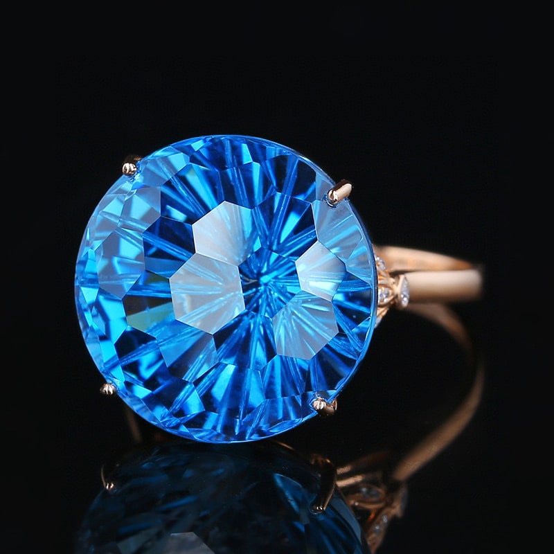 14K GOLD 19.00 CTW NATURAL TOPAZ & DIAMOND RING - 2