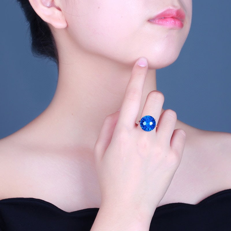 14K GOLD 19.00 CTW NATURAL TOPAZ & DIAMOND RING - 6