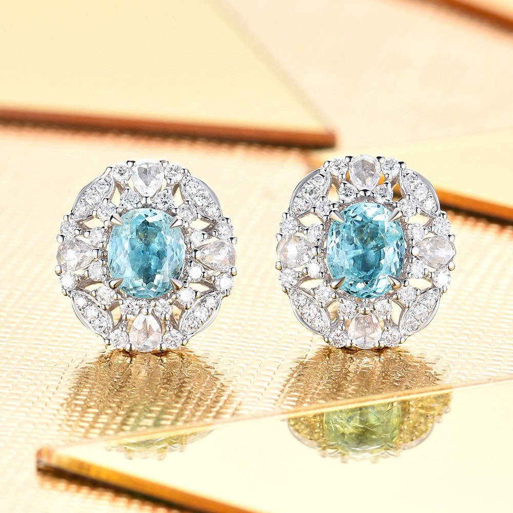 14K GOLD 2.36 CTW NATURAL PARAIBA TOURMALINE & DIAMOND EARRINGS - 2