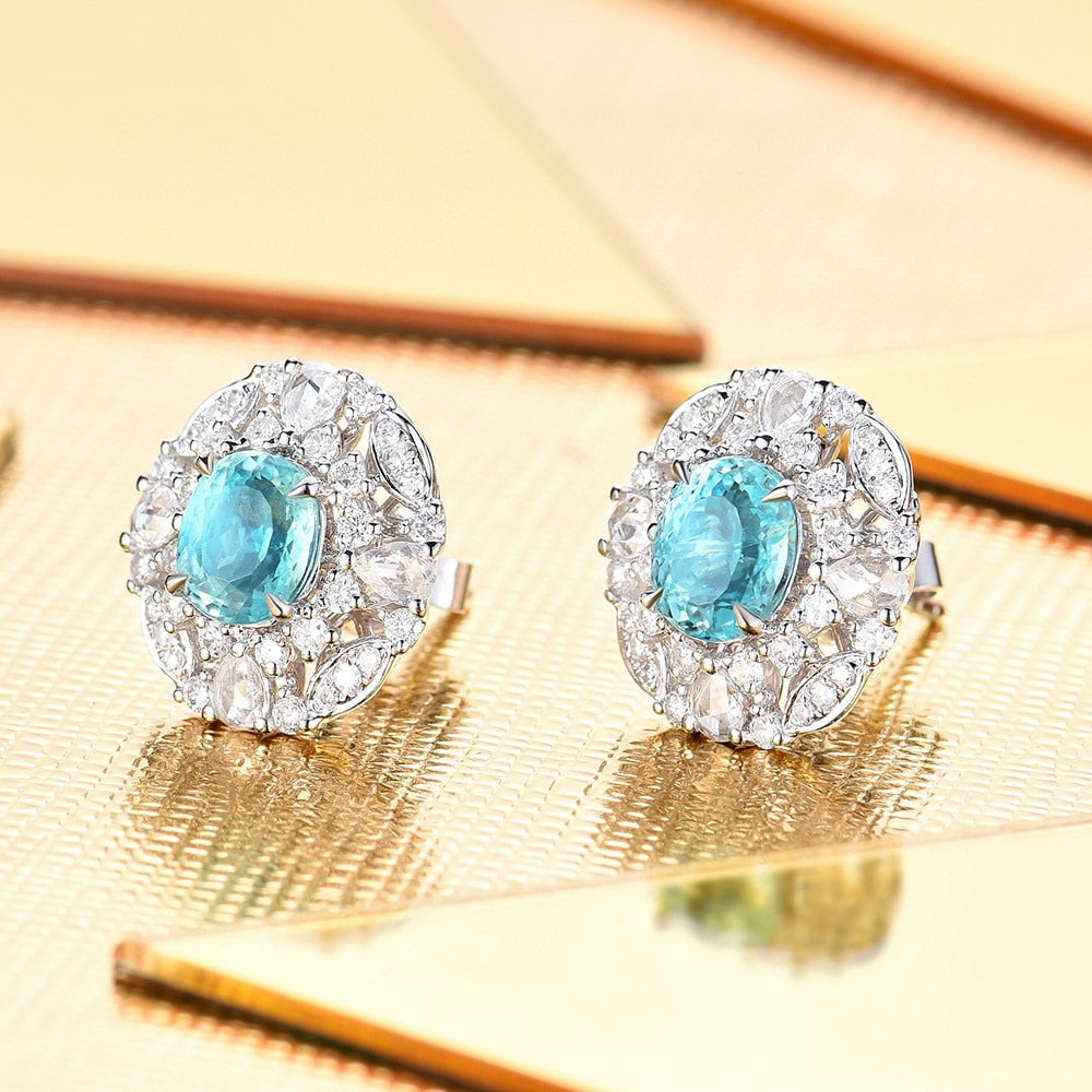 14K GOLD 2.36 CTW NATURAL PARAIBA TOURMALINE & DIAMOND EARRINGS - 3