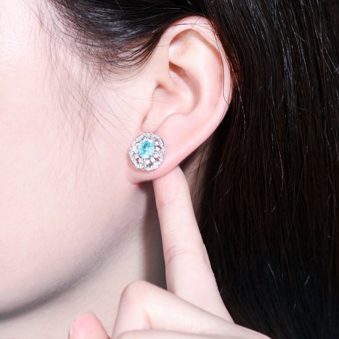 14K GOLD 2.36 CTW NATURAL PARAIBA TOURMALINE & DIAMOND EARRINGS - 6