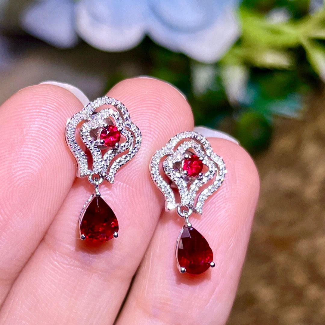 14K GOLD 1.61 CTW NATURAL RUBY & DIAMOND EARRINGS - 5