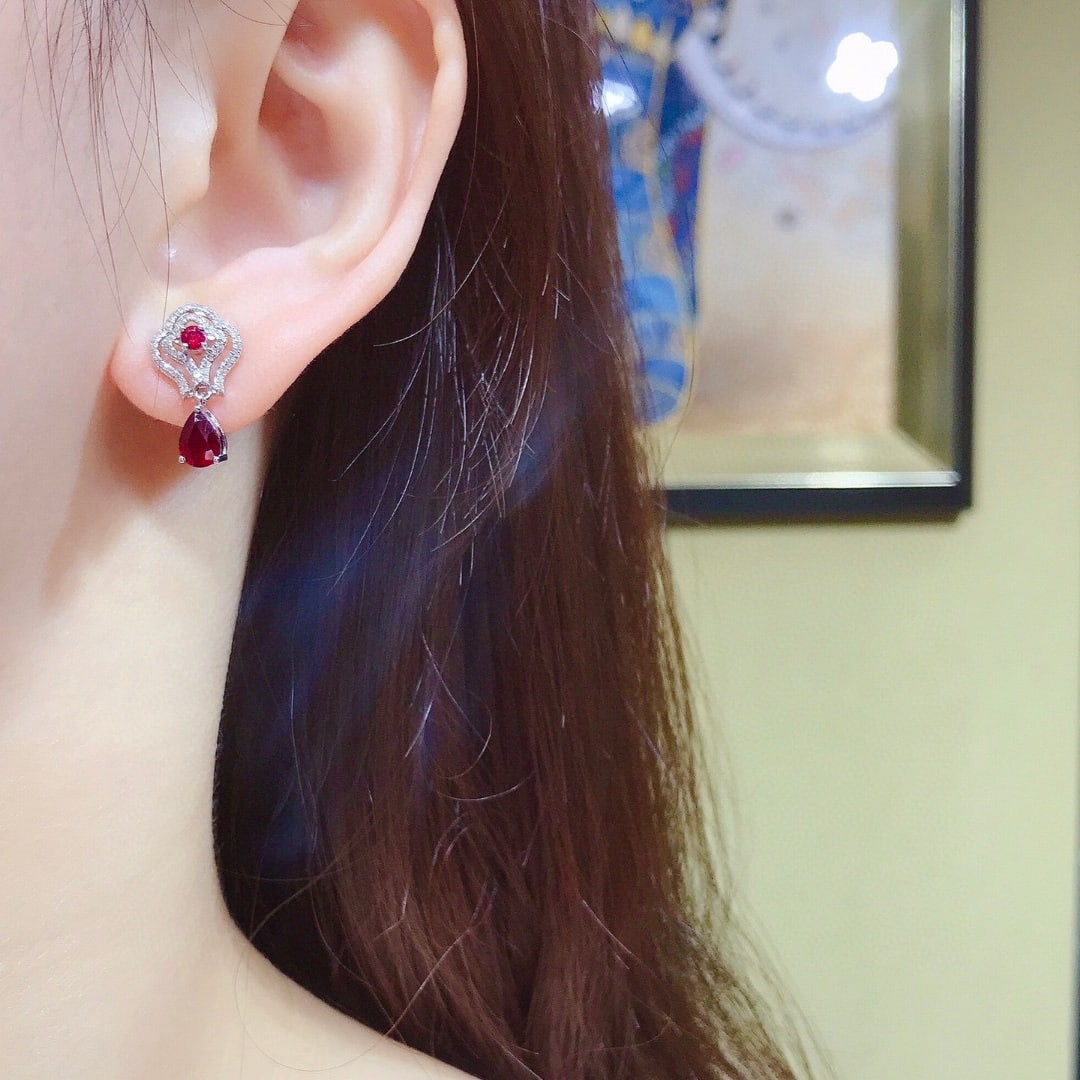 14K GOLD 1.61 CTW NATURAL RUBY & DIAMOND EARRINGS - 6