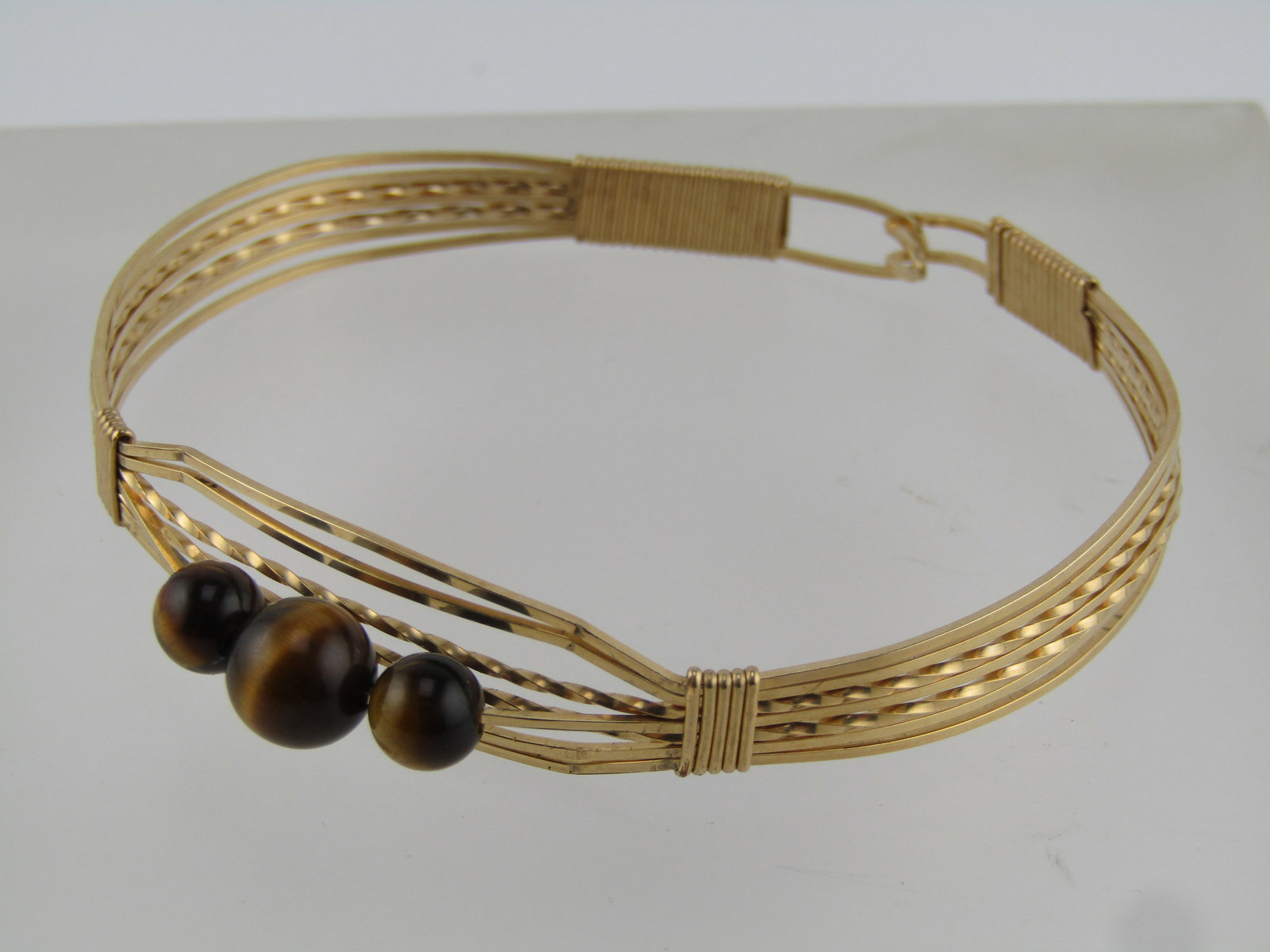 Vintage Wrapped Cuff Bracelet, Tiger's Eye, 14kt G.F, 7", 1980's - 3