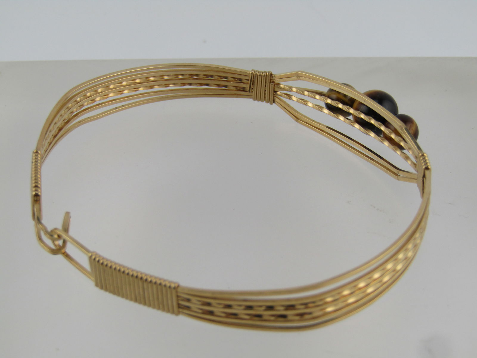 Vintage Wrapped Cuff Bracelet, Tiger's Eye, 14kt G.F, 7", 1980's - 7