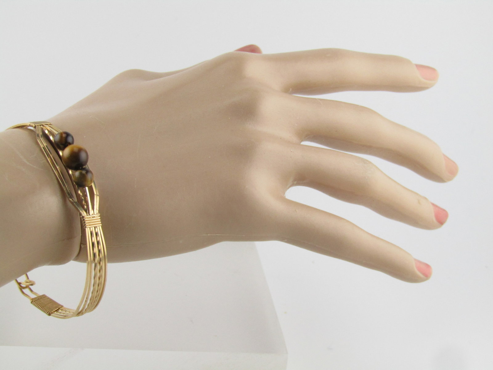 Vintage Wrapped Cuff Bracelet, Tiger's Eye, 14kt G.F, 7", 1980's - 8