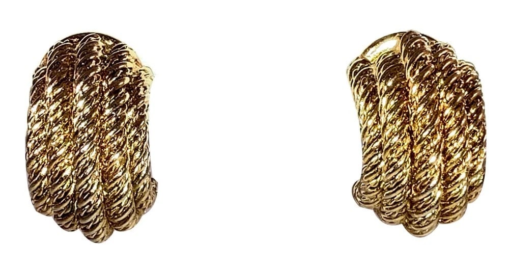 Christian Dior Gold Plated Twisted Rope Half Hoop Earrings - 2