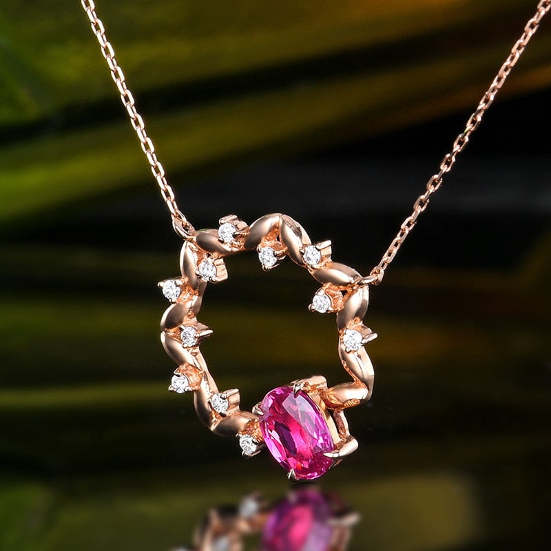 14K GOLD 0.72 CTW NATURAL PADPARADSCHA SAPPHIRE & DIAMOND NECKLACE - 2