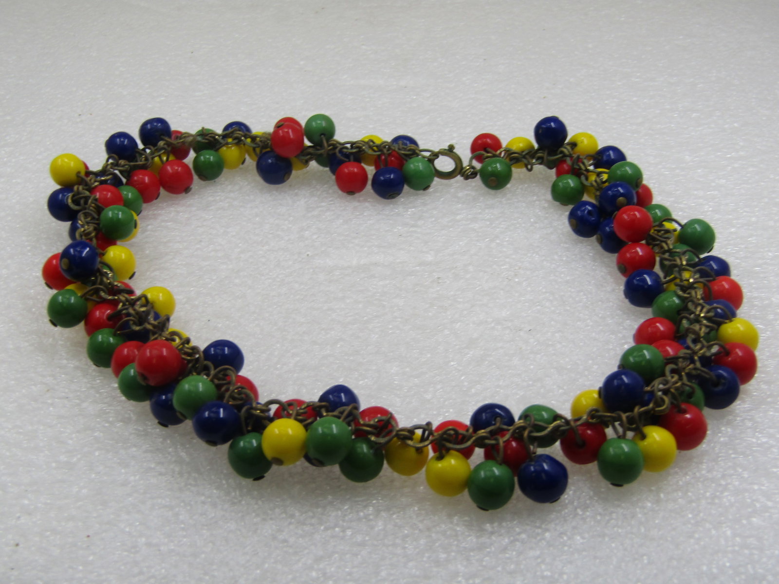 1930's Czech Harlequin Glass Beaded Necklace, Dangle, 16" - 5