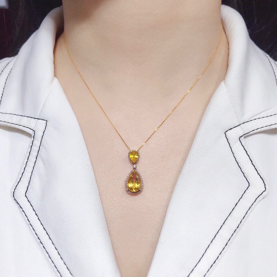 14K GOLD 4.22 CTW NATURAL BERYL & SAPPHIRE PENDANT - 7