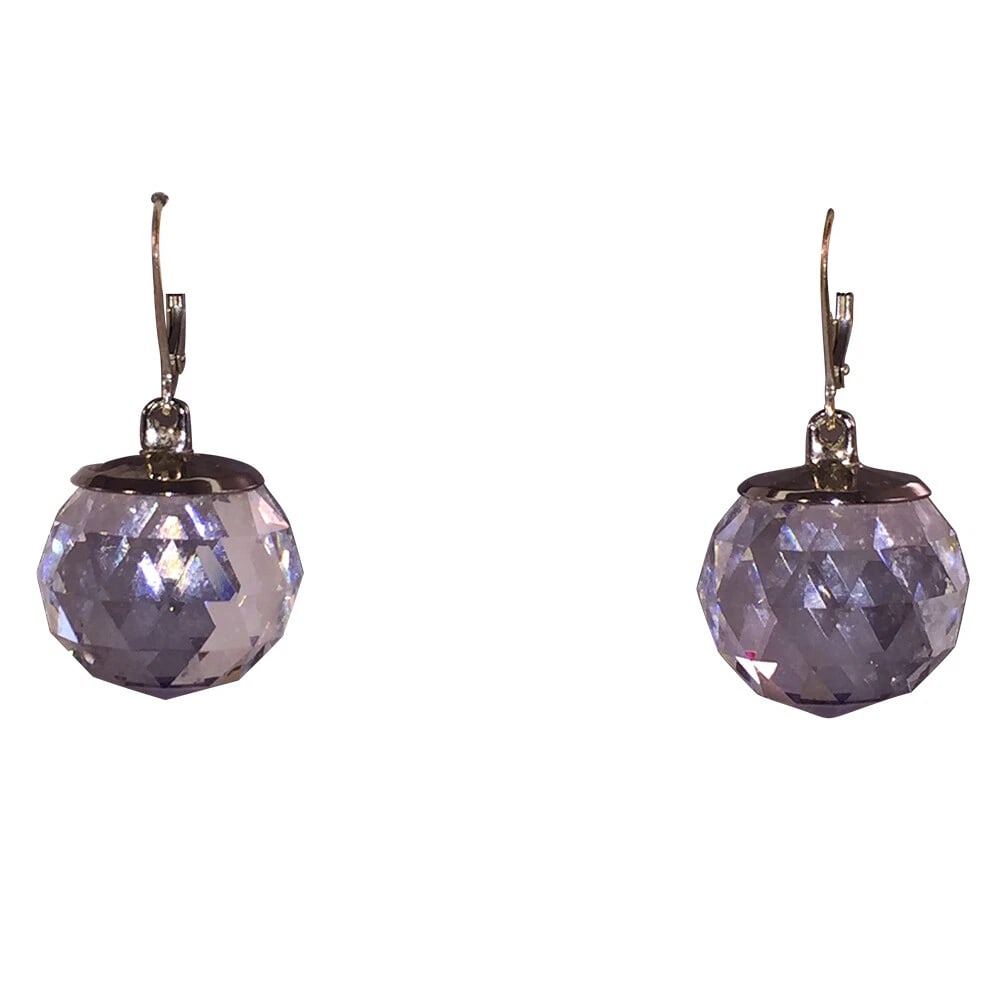 Sterling Crystal Faceted Orb Dangle Earrings - 2