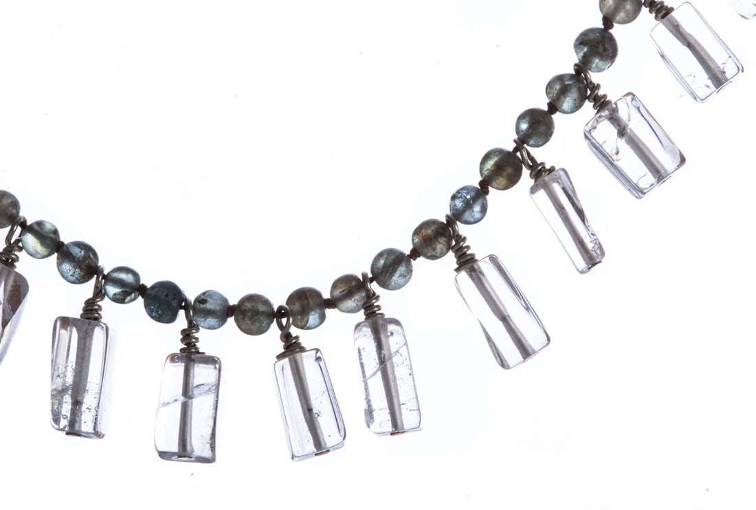 Hand Made Sterling Silver Labradorite and Quartz Crystal Bead Necklace - 3