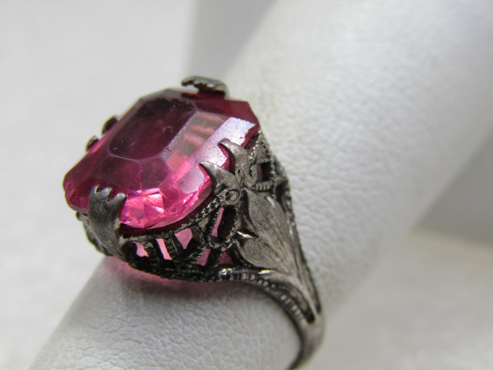 Vintage Sterling Pink Stone Art Deco Ring, Sz. 4, 1920's-1930's - 4