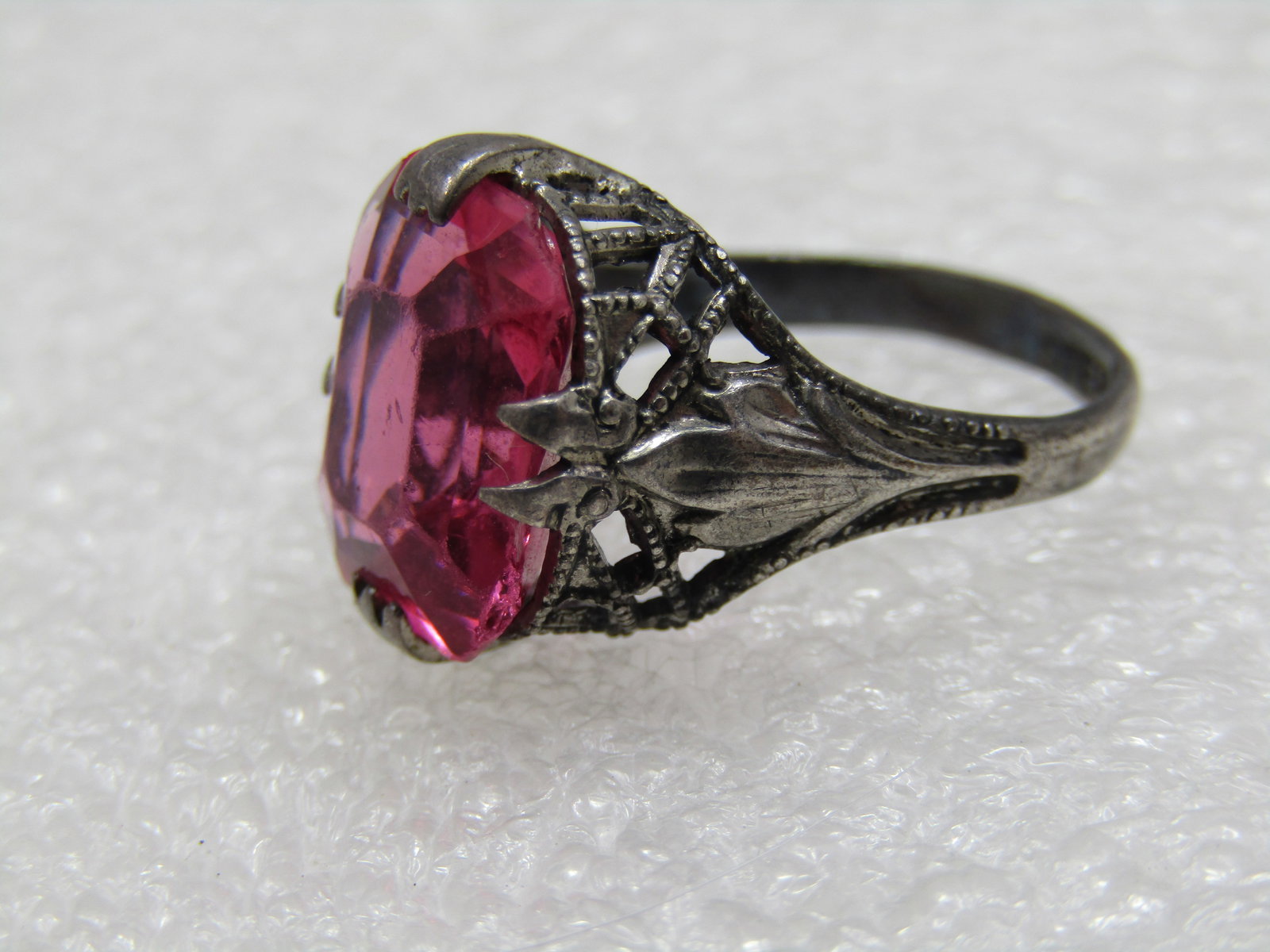 Vintage Sterling Pink Stone Art Deco Ring, Sz. 4, 1920's-1930's - 6