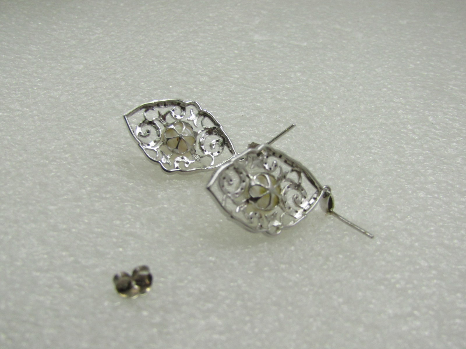 Sterling Pearl & Diamond Filigree Drop Earrings, Pierced. 8mm, .10 ctw - 5