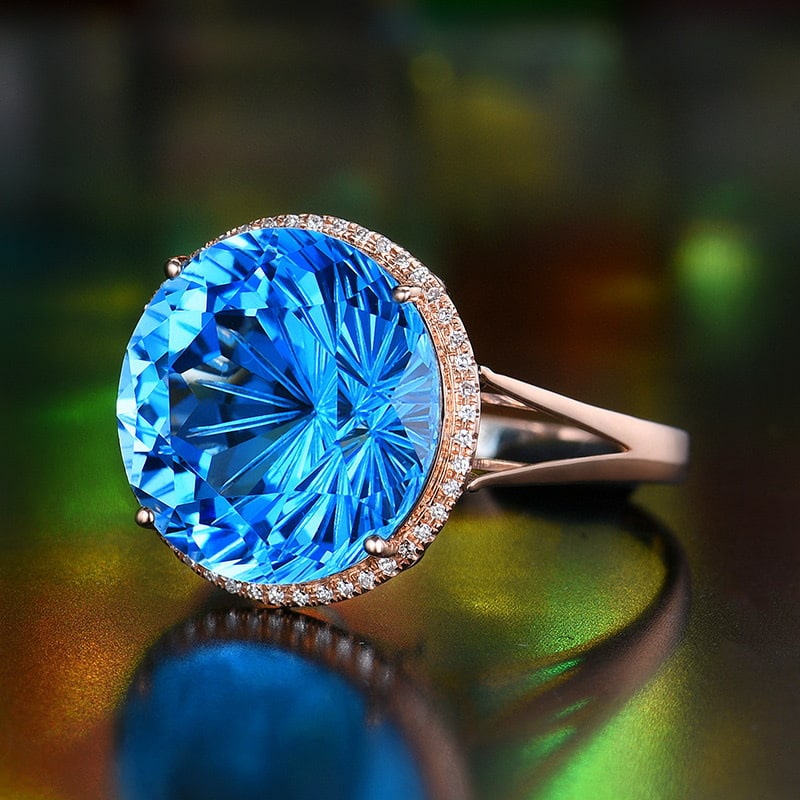 14K GOLD 12.2 CTW NATURAL TOPAZ & DIAMOND RING - 2