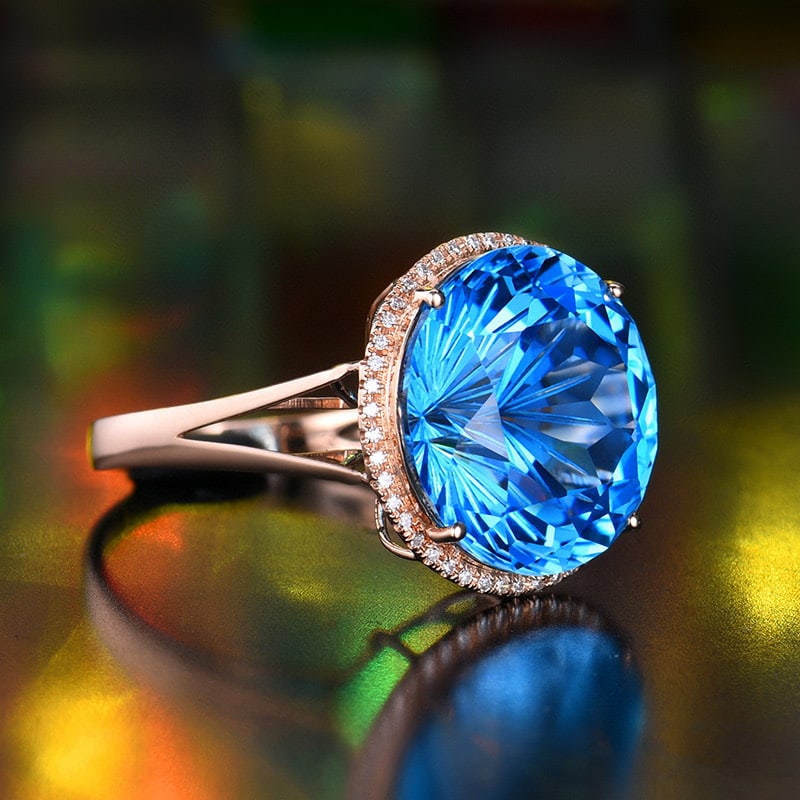 14K GOLD 12.2 CTW NATURAL TOPAZ & DIAMOND RING - 3