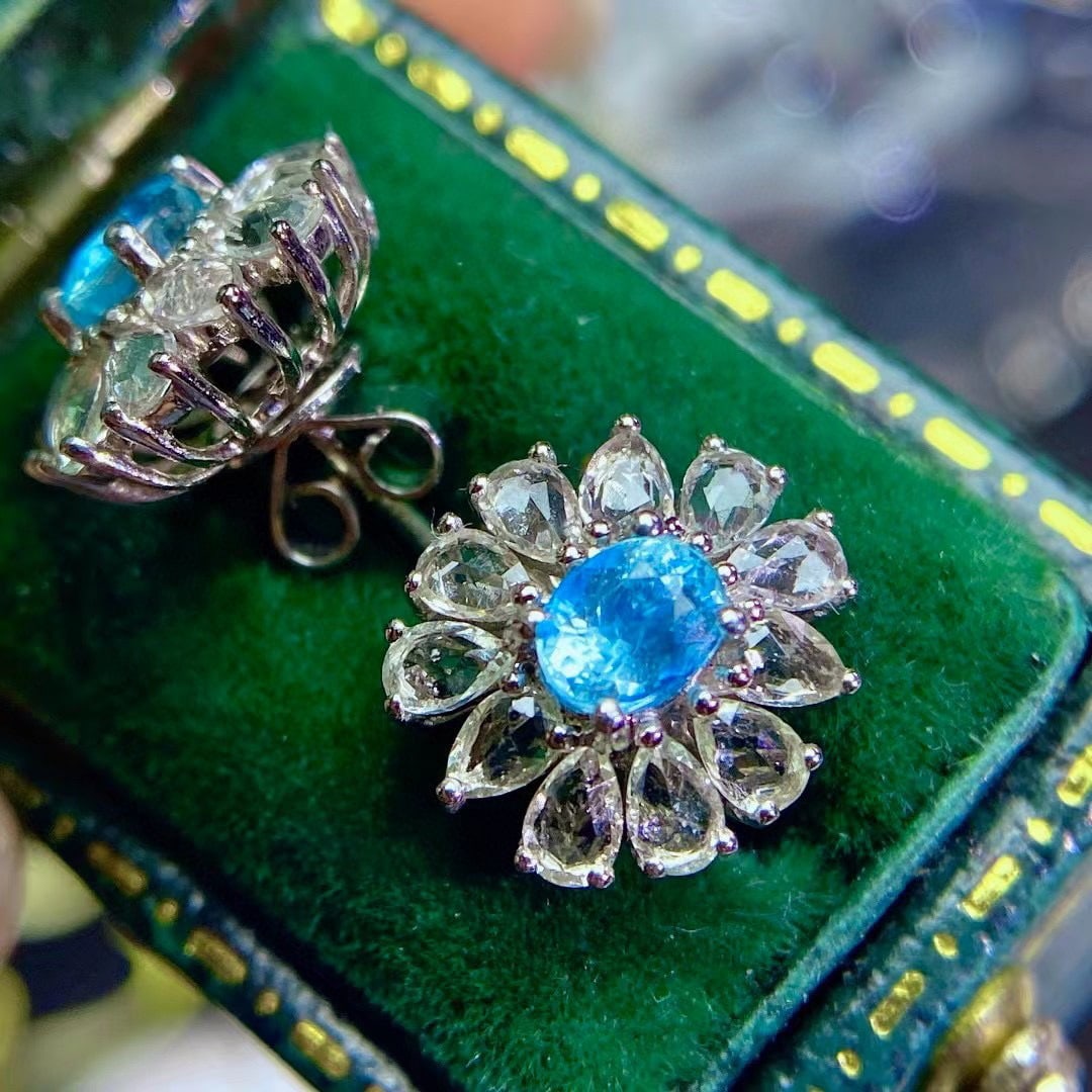 14K GOLD 0.8 CT NATURAL PARAIBA TOURMALINE EARRINGS - 3