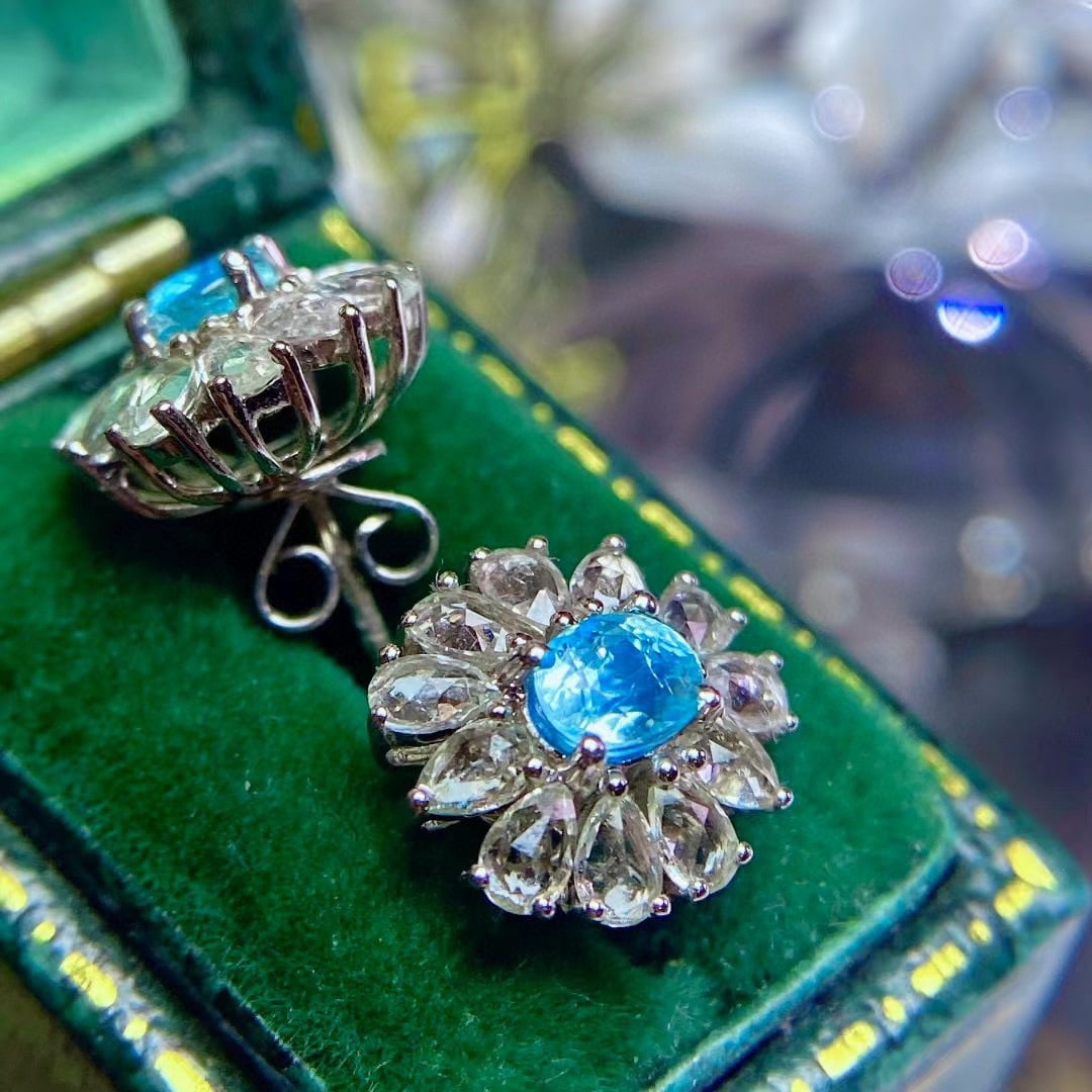 14K GOLD 0.8 CT NATURAL PARAIBA TOURMALINE EARRINGS - 4