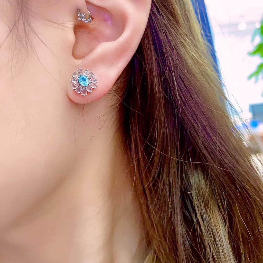 14K GOLD 0.8 CT NATURAL PARAIBA TOURMALINE EARRINGS - 6