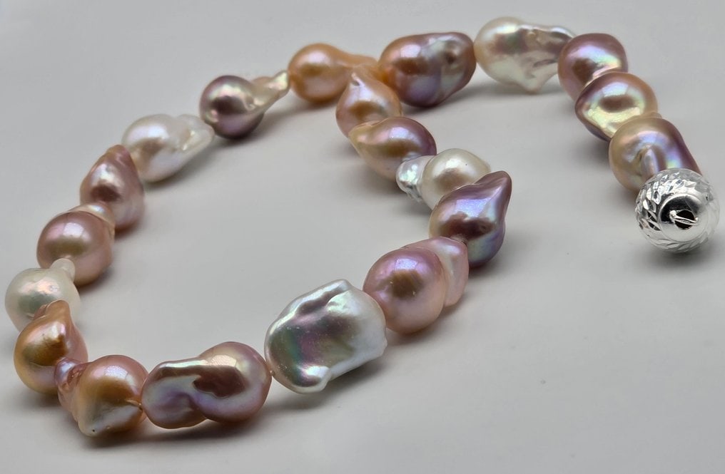 Necklace featuring imposingly sized nucleated baroque (Edison) pearls. This piece celebrates the: Title:Necklace featuring imposingly sized nucleated baroque (Edison) pearls. This piece celebrates the aesthetic of perfect imperfection, where each pearl is a one-of-a-kind natural