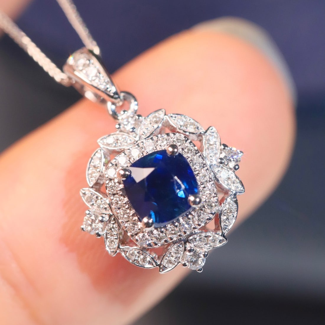 AIGS CERTIFIED 14K GOLD 1.31 CTW HEATED HEATED SAPPHIRE & DIAMOND PENDANT - 5