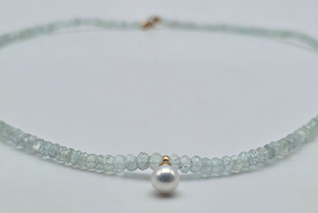 Aquamarine and Akoya pearl necklace - 2