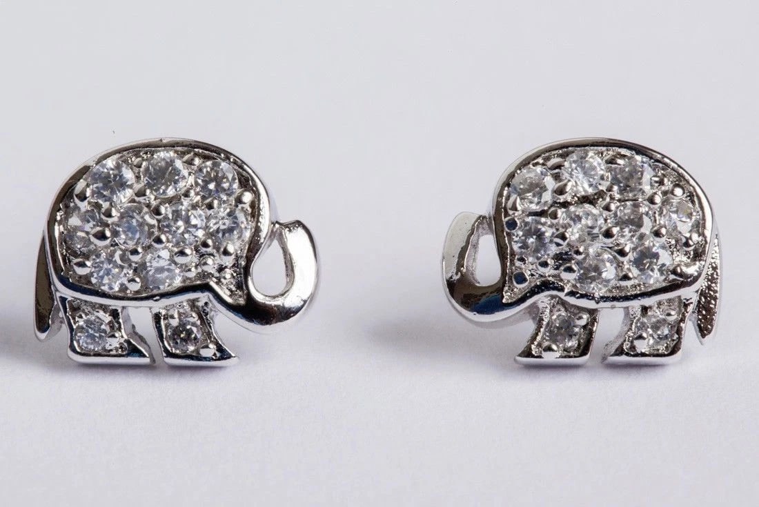 Sterling Silver Cubic Zirconia Elephant Earrings - 2