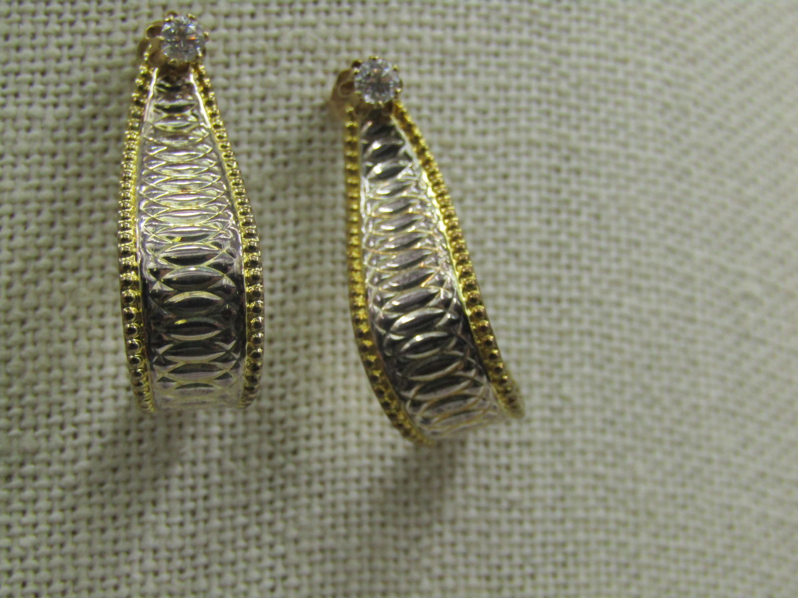 Vintage 14kt CZ Stud Drop Convertible Earrings, Pierced, 1" Signed DQ - 2