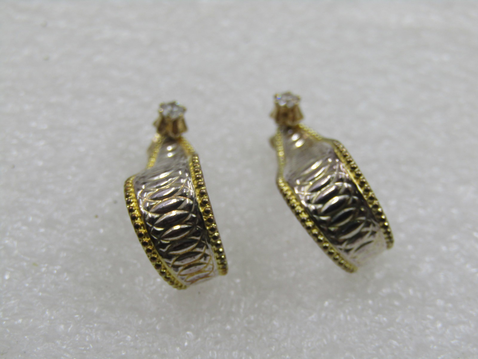 Vintage 14kt CZ Stud Drop Convertible Earrings, Pierced, 1" Signed DQ - 4